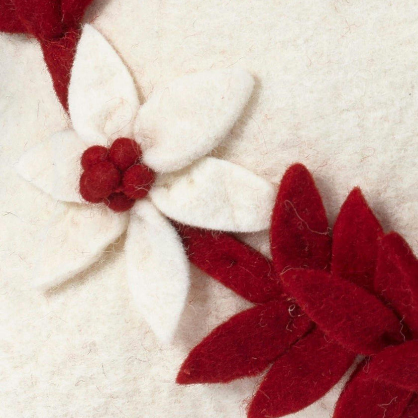 Hand Felted Wool Christmas Pillow - MERRY Wreath Cream - 20" Arcadia Home