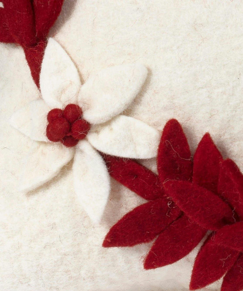 Hand Felted Wool Christmas Pillow - MERRY Wreath Cream - 20"