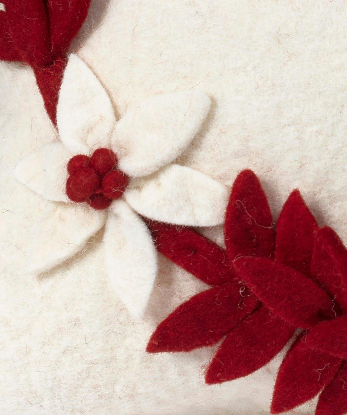 Hand Felted Wool Christmas Pillow - MERRY Wreath Cream - 20