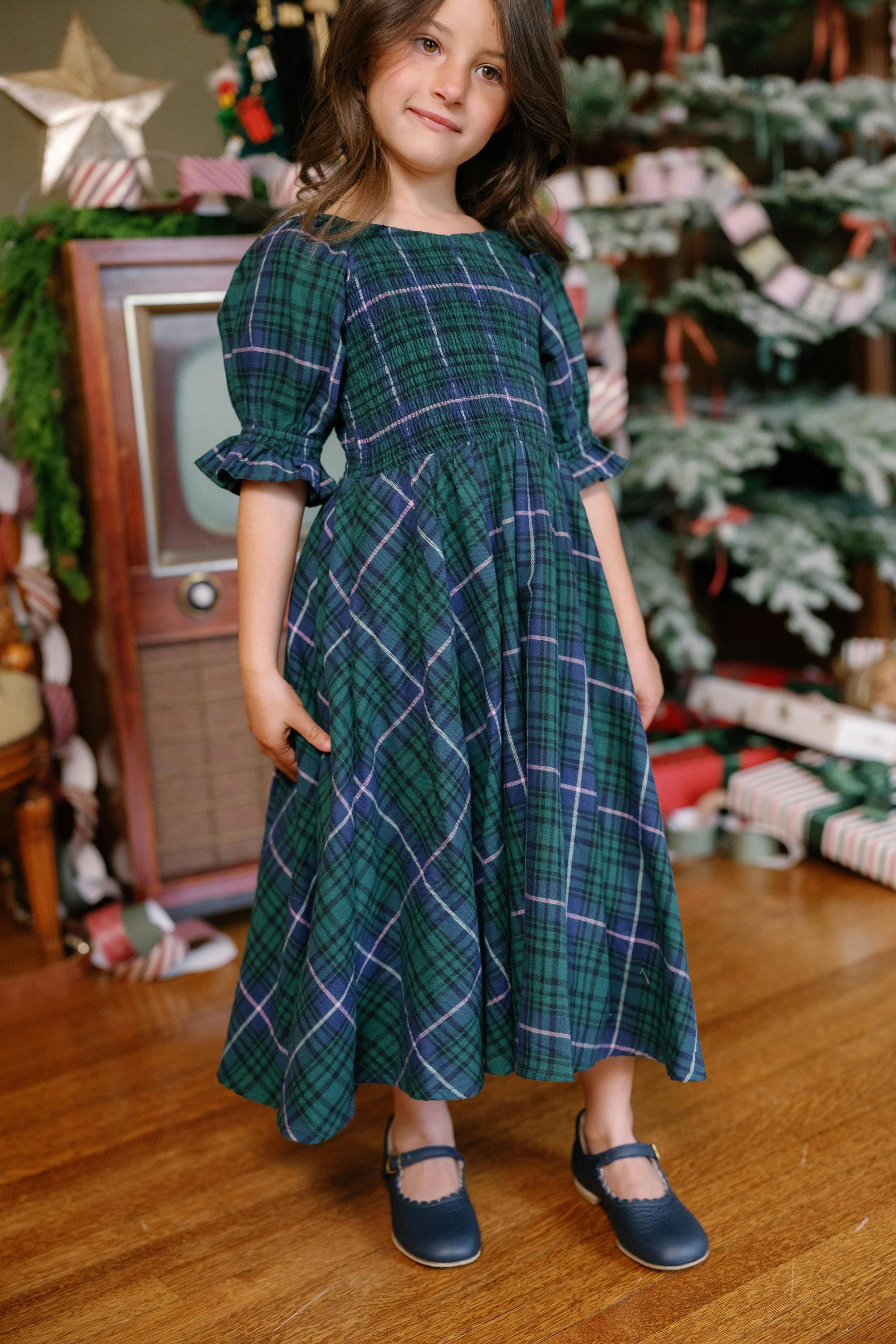 Mini Teagan Dress in Emerald Plaid