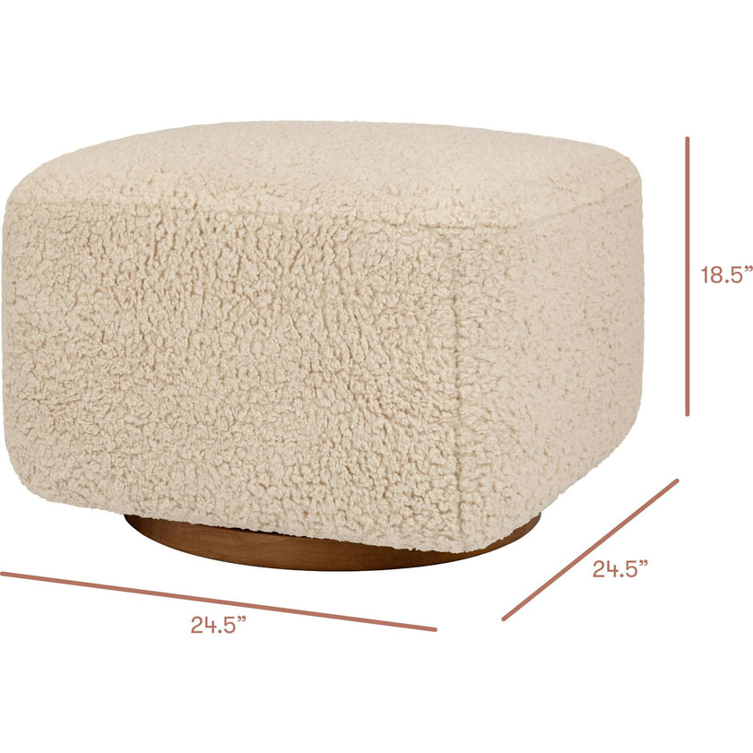 Kiwi Gliding Ottoman in Chai Shearling with Dark Wood Base