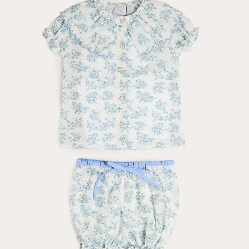 Esme Floral Swiss Voile Scallop Collar Pyjamas in Blue (18mths- 10yrs)