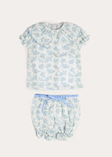 Esme Floral Swiss Voile Scallop Collar Pyjamas in Blue (18mths- 10yrs)