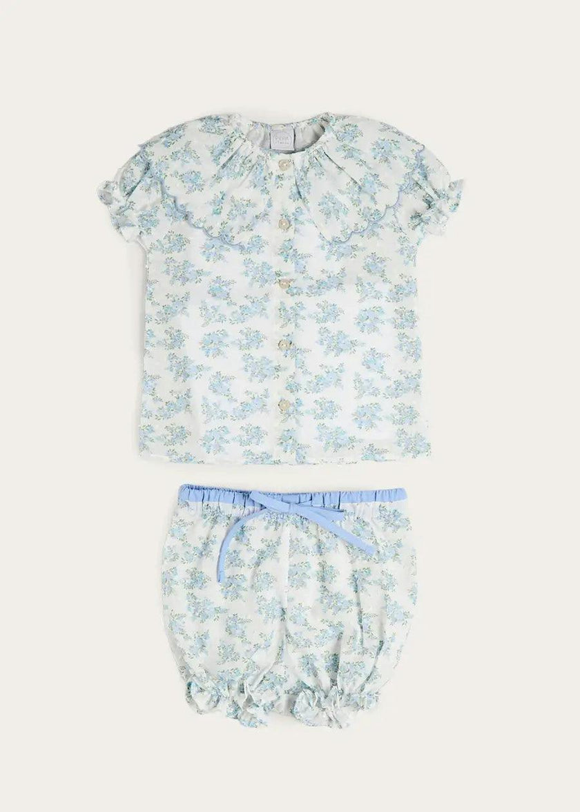 Esme Floral Swiss Voile Scallop Collar Pyjamas in Blue (18mths- 10yrs)