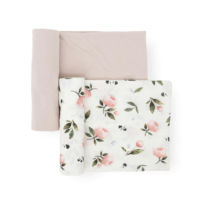 Stretch Knit Swaddle Blanket 2 Pack - Watercolor Rose
