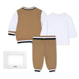 Beige Logo Baby Jacket Set