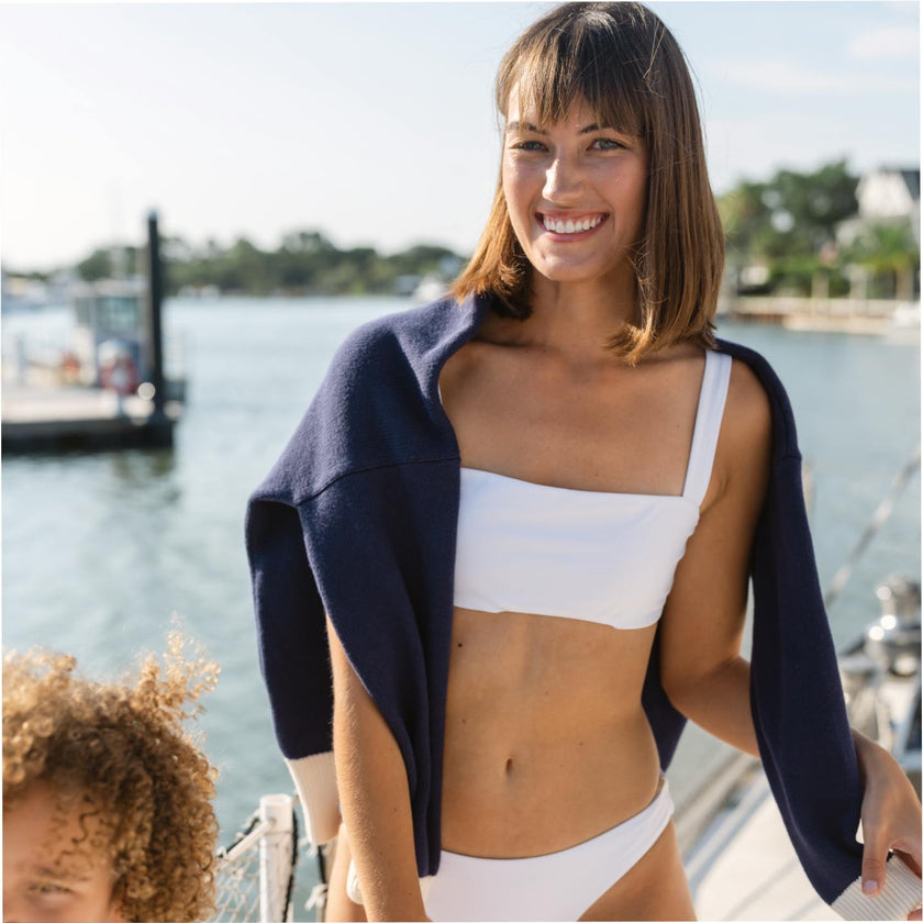 Women's Navy With Cream Trim Knit Sweater