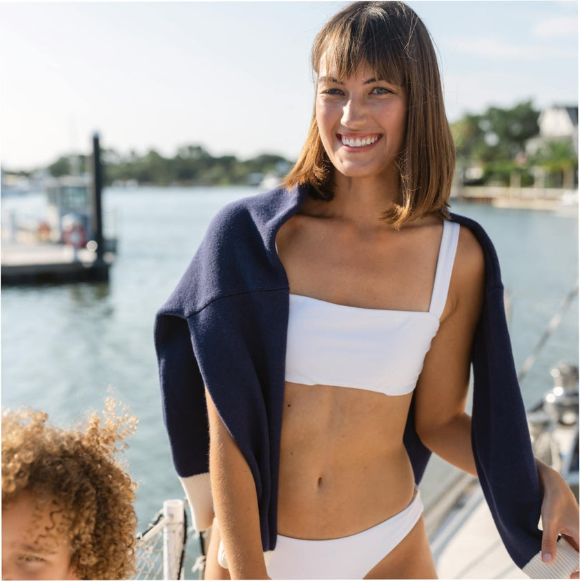 Women's Navy With Cream Trim Knit Sweater