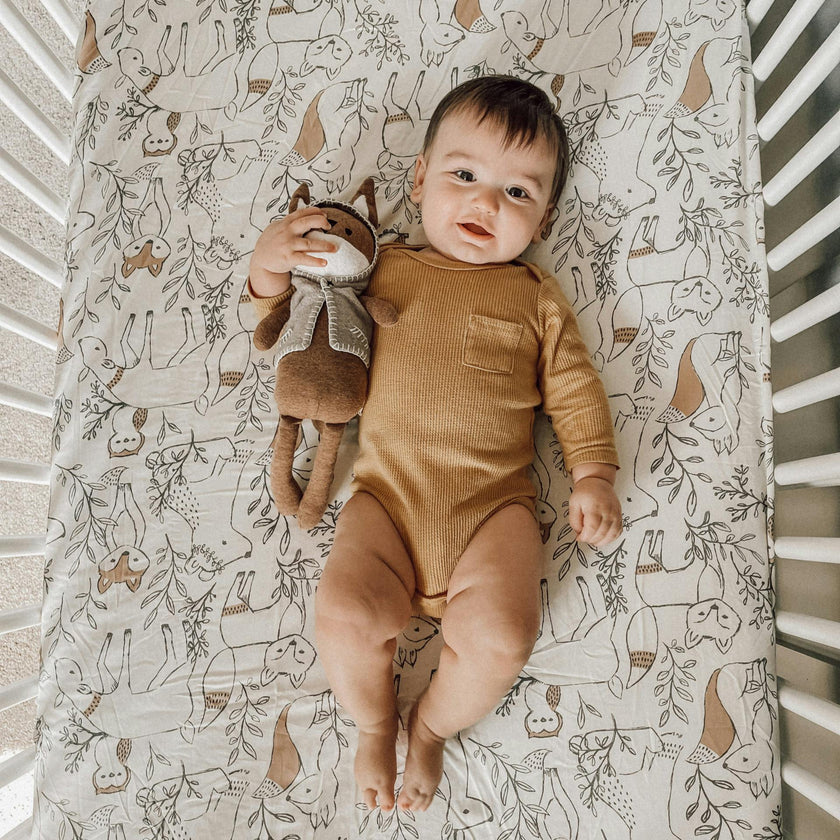 Ezra Woodland Animal Cotton Fitted Crib Sheet