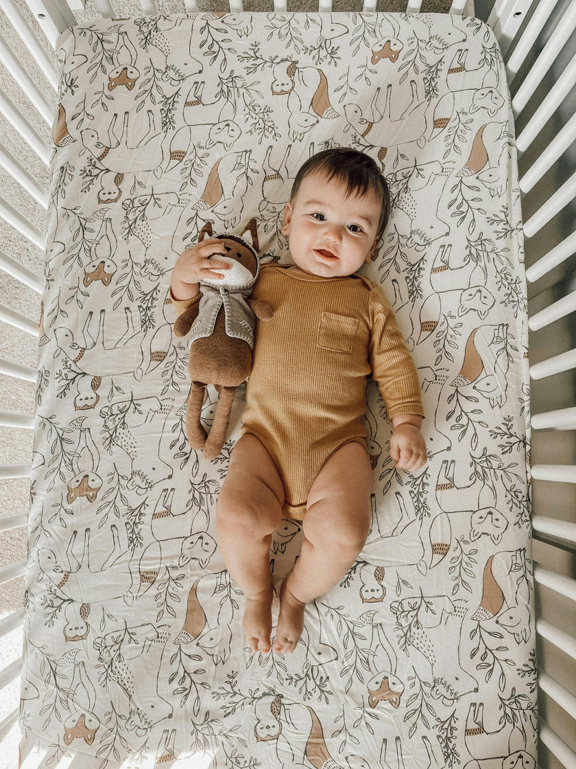 Ezra Woodland Animal Cotton Fitted Crib Sheet