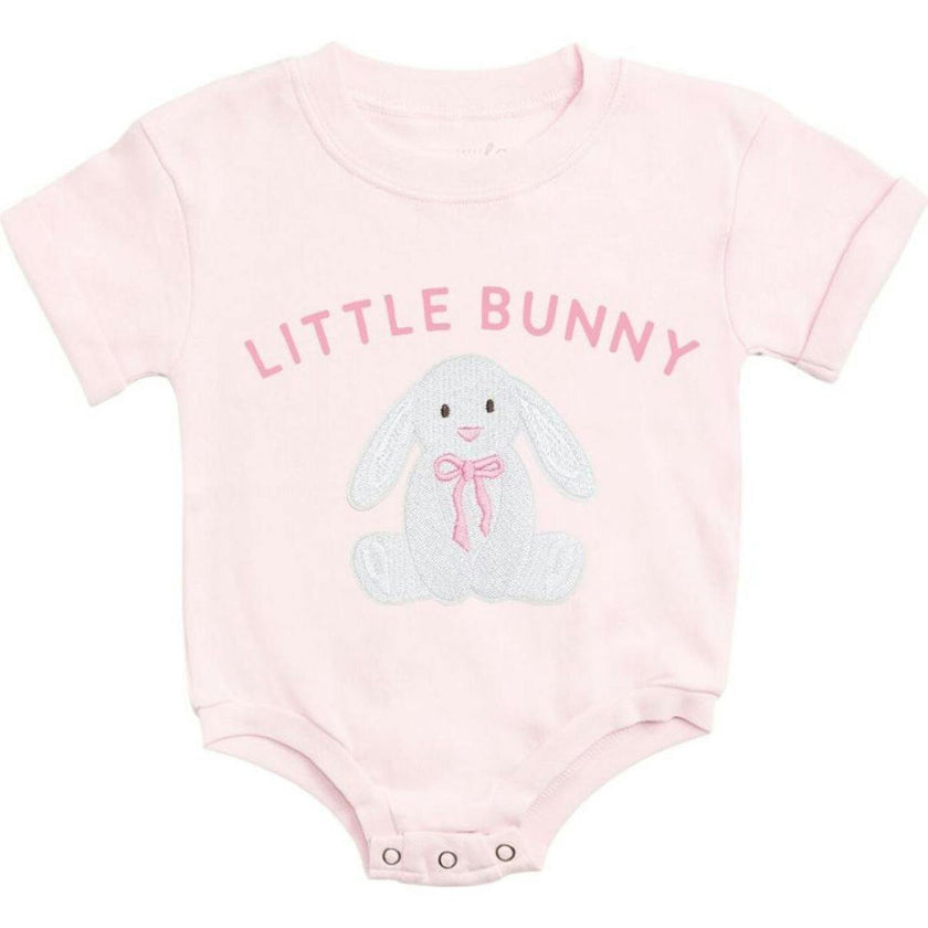 Little Bunny Patch Easter Short Sleeve Romper - Ballet