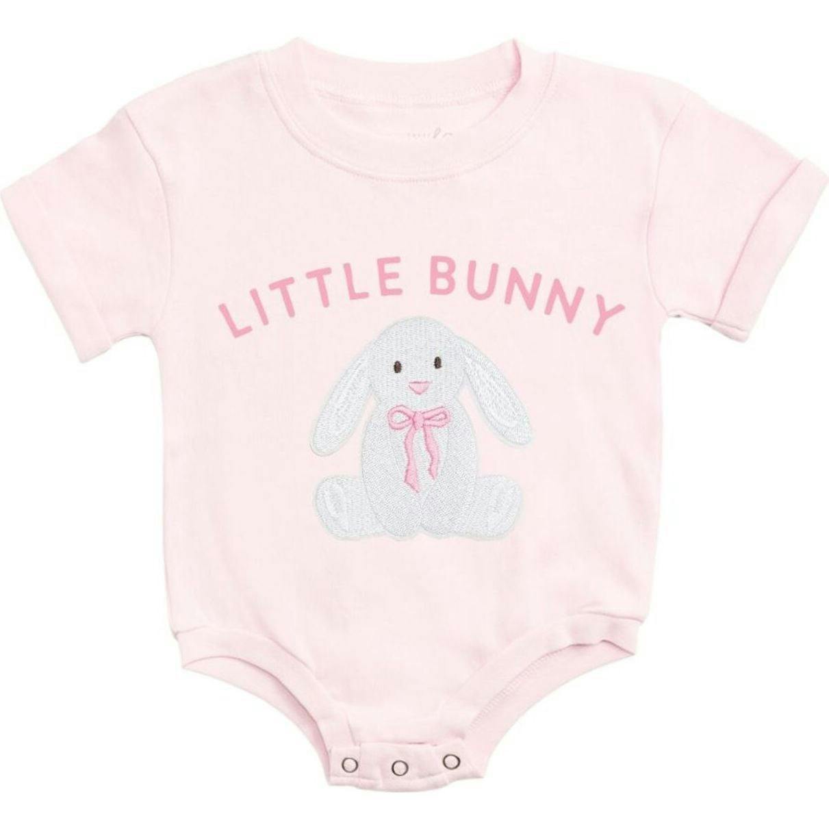 Little Bunny Patch Easter Short Sleeve Romper - Ballet
