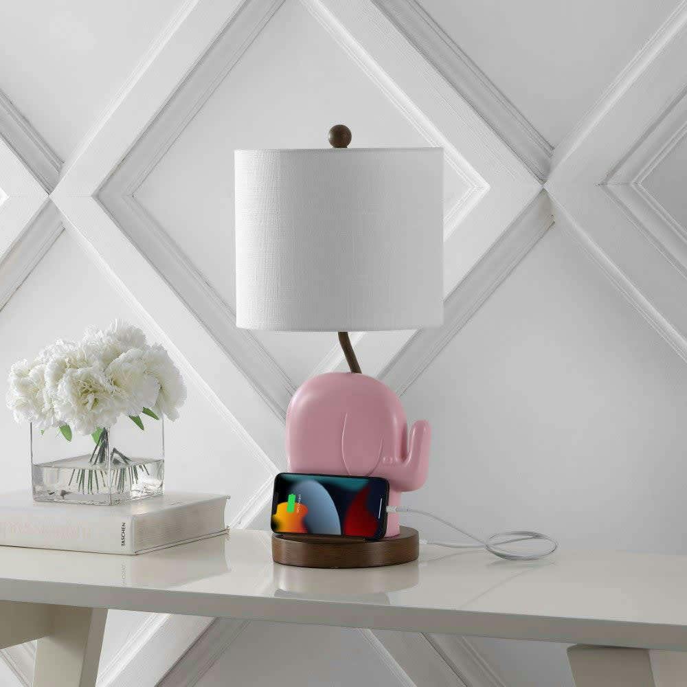 Ellie Bohemian Designer Iron/Resin Elephant LED Kids Table Lamp with Phone Stand and USB Charging Port