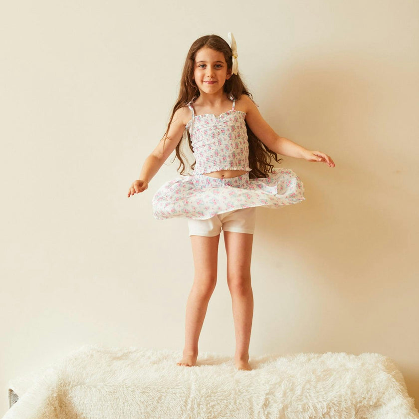 Georgia Romantic Rose White With Pink Satin Smocked Top