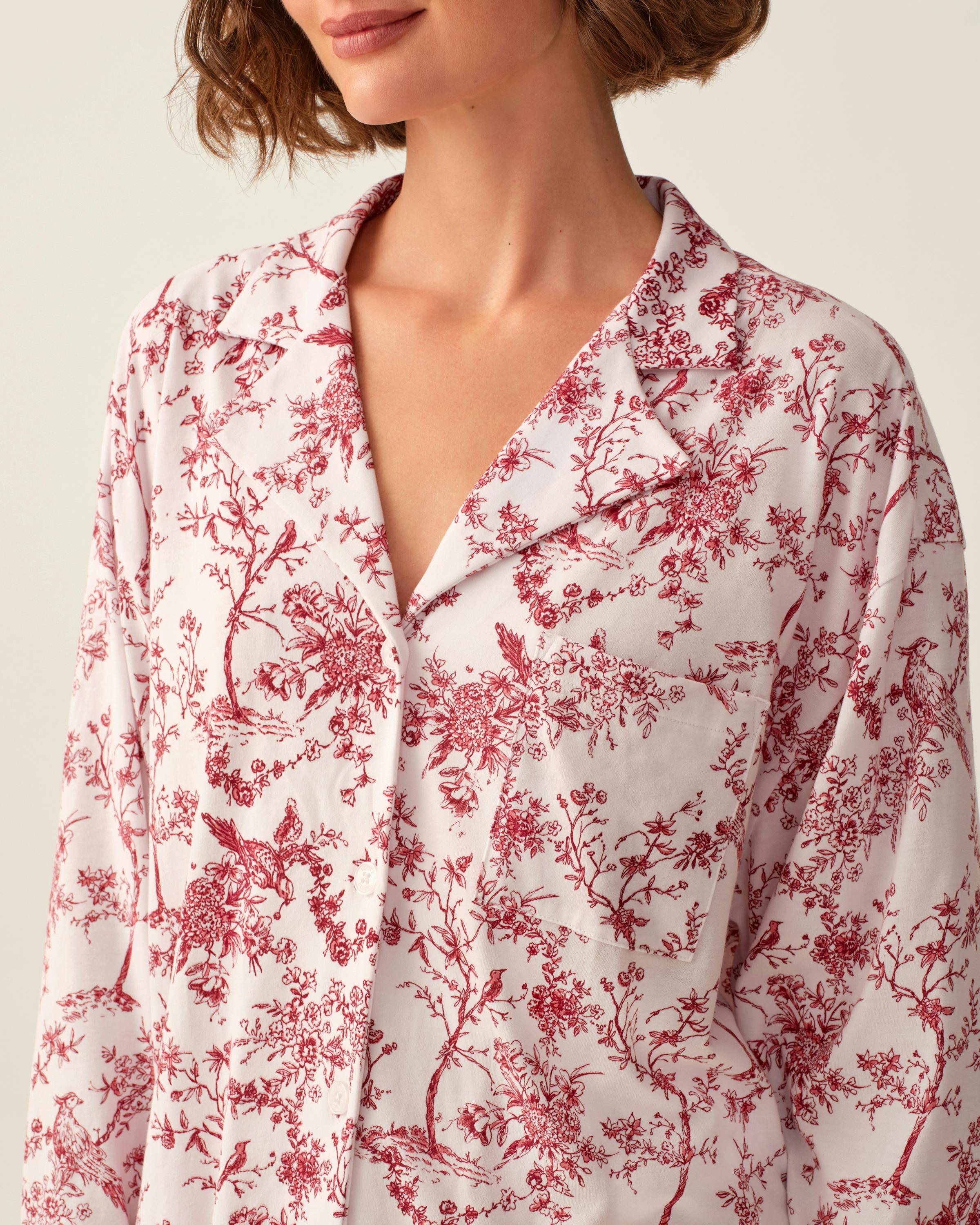 The Olivia Wide Leg Pima Pajama Set in Red Timeless Toile