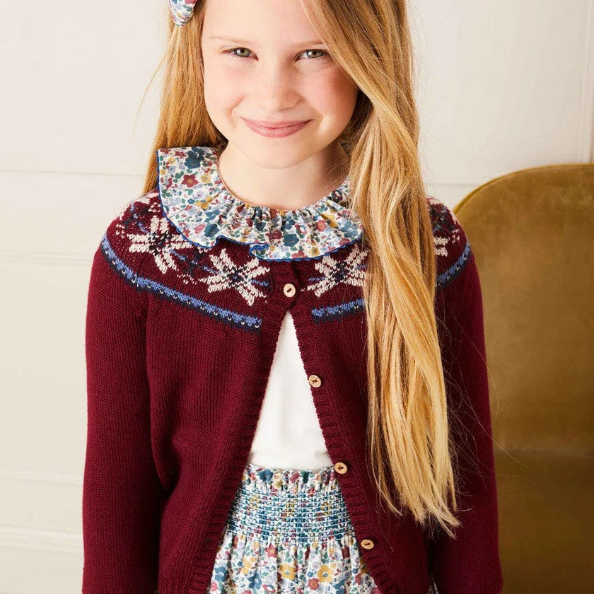 Fair Isle Cardigan in Burgundy (12mths-10yrs)