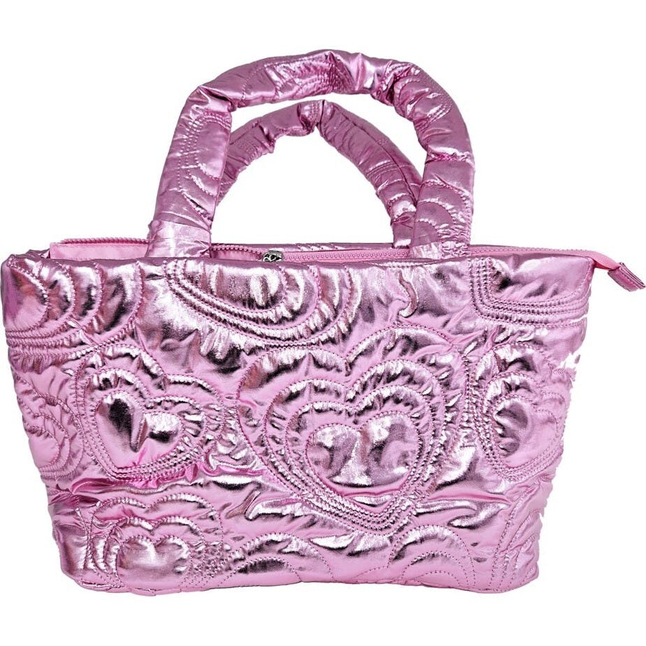 Pink Shinning Heart Puffy Overnight Bag