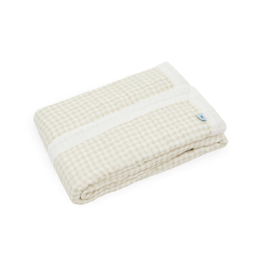 Cotton Muslin Baby Quilt - Tan Gingham