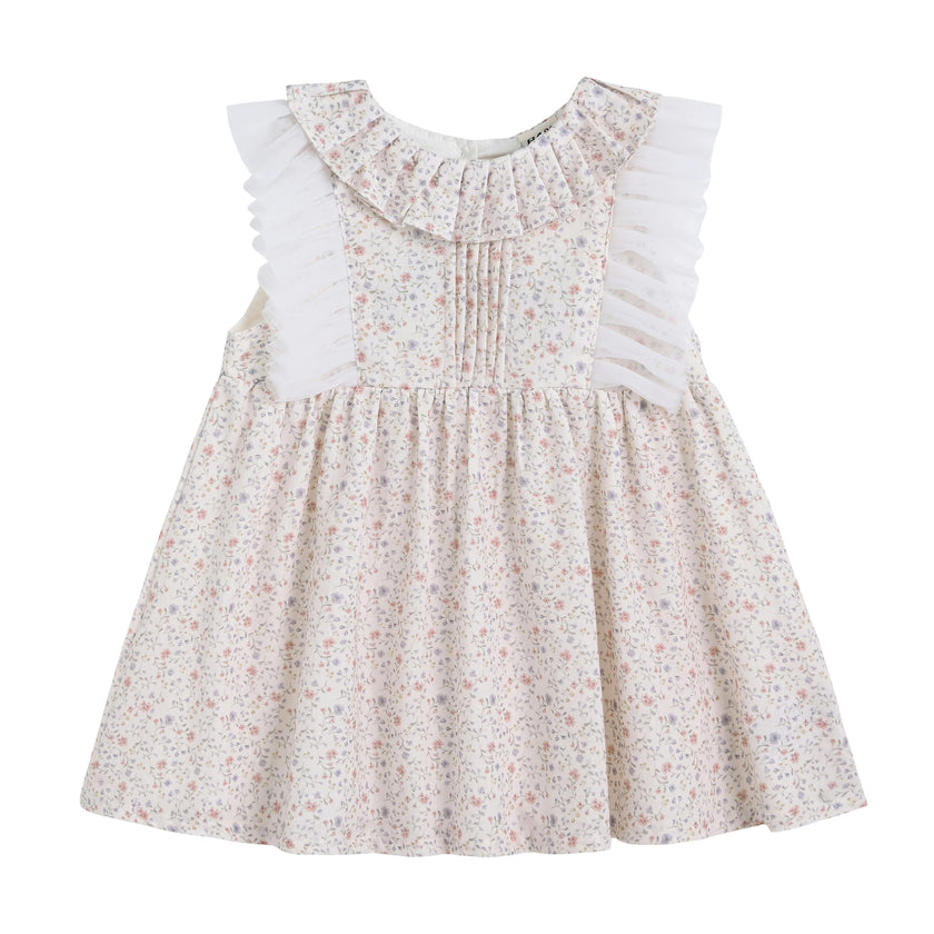 Cream Floral Ruffle Dress