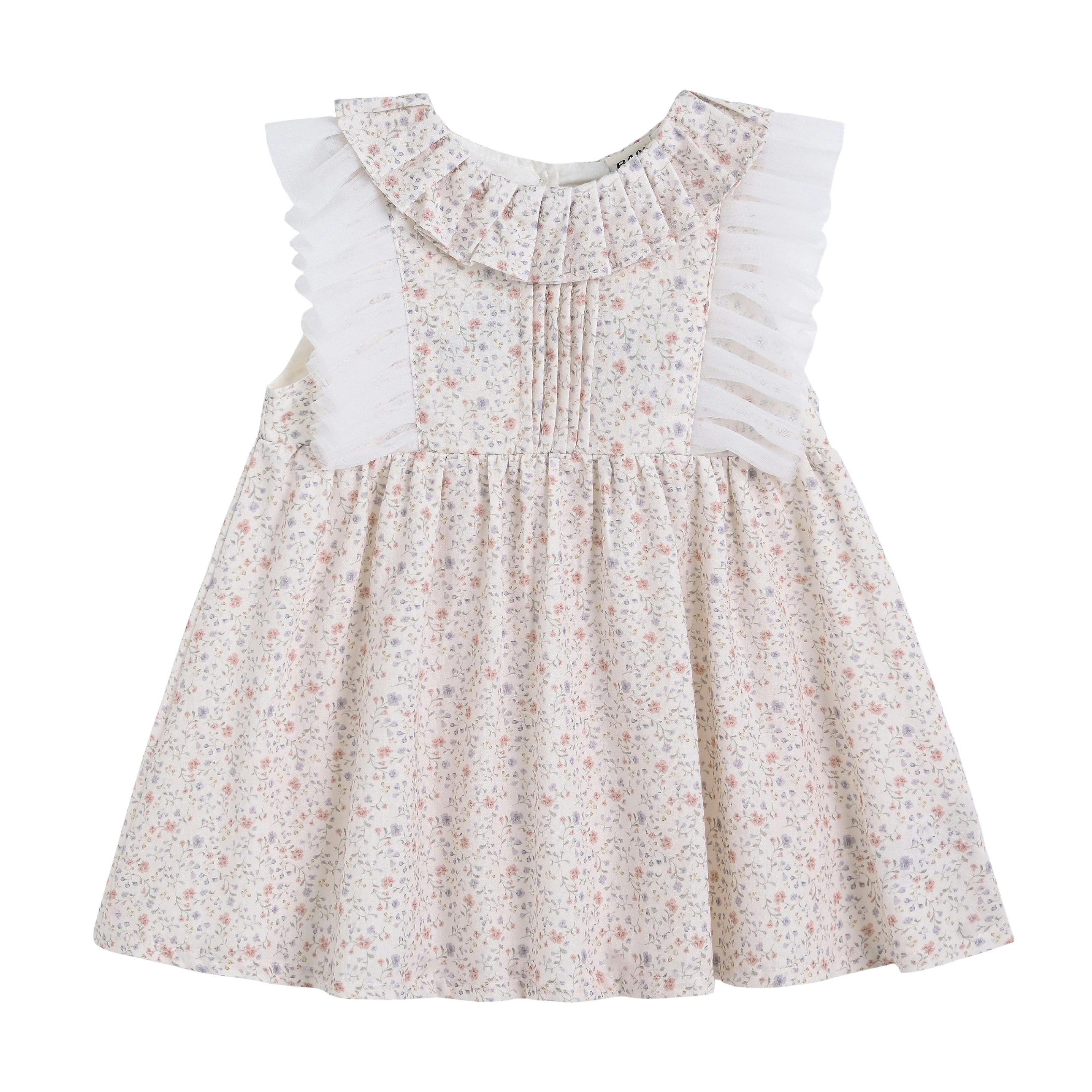 Cream Floral Ruffle Dress