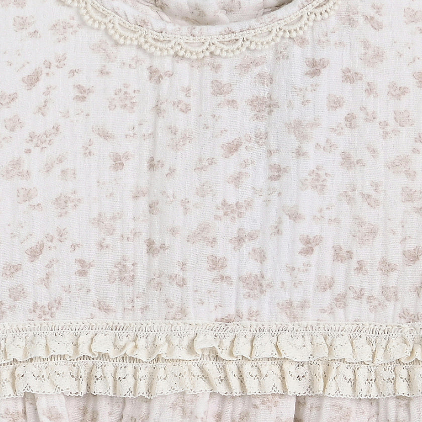 Beige Floral Ruffle Romper