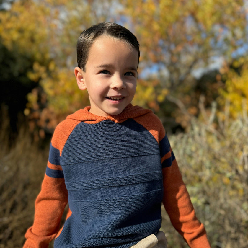 Pedro Orange/Navy Striped Hooded Sweater