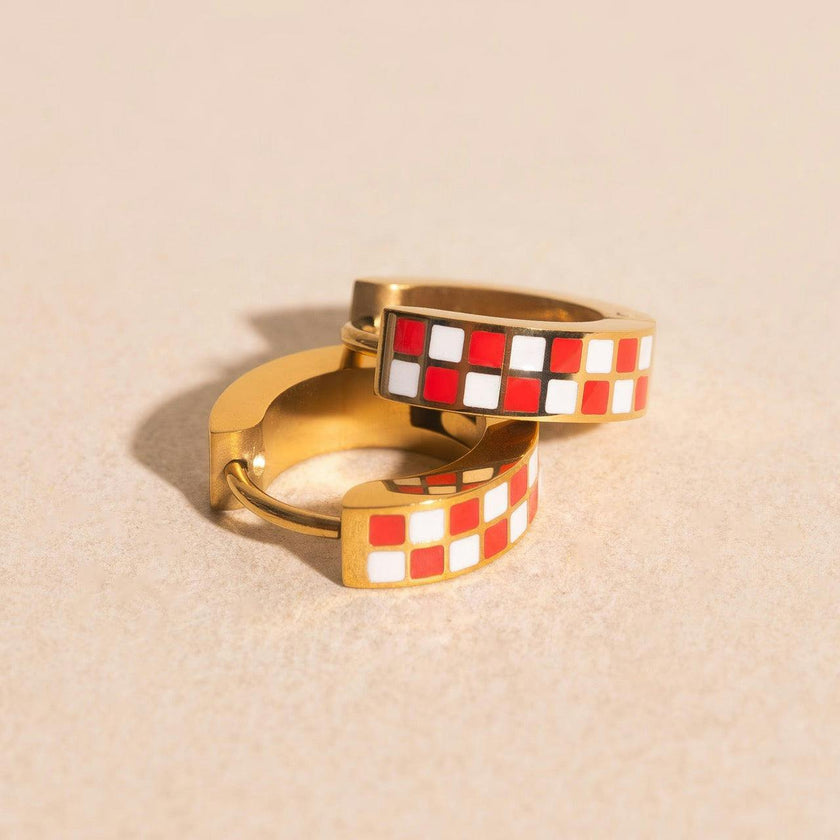 Checkered Chunky Huggie Hoop Earrings
