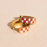 Checkered Chunky Huggie Hoop Earrings