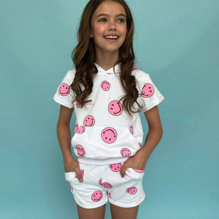 Emoji Print 2-Piece Hooded Tee & Short Set