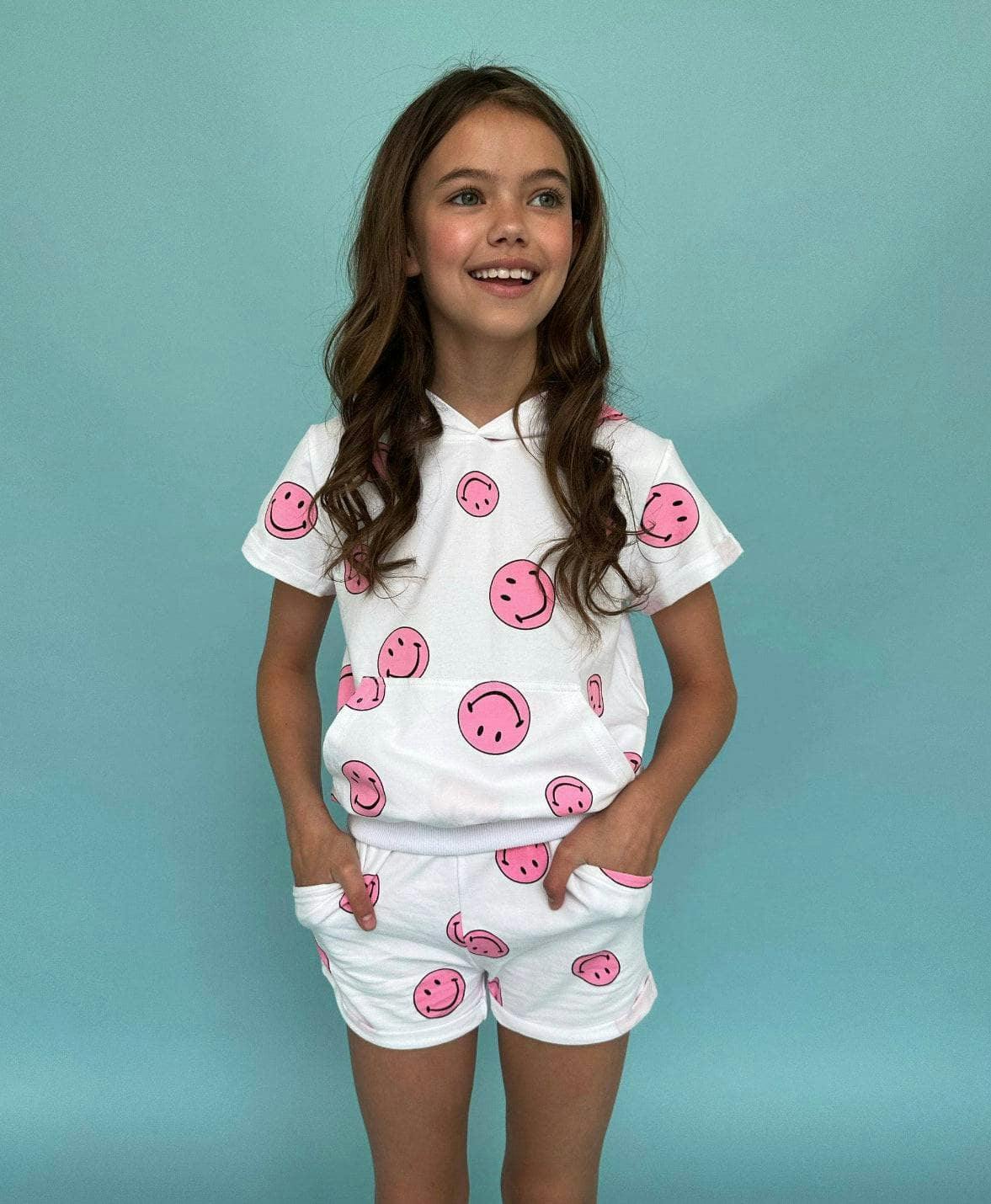 Emoji Print 2-Piece Hooded Tee & Short Set