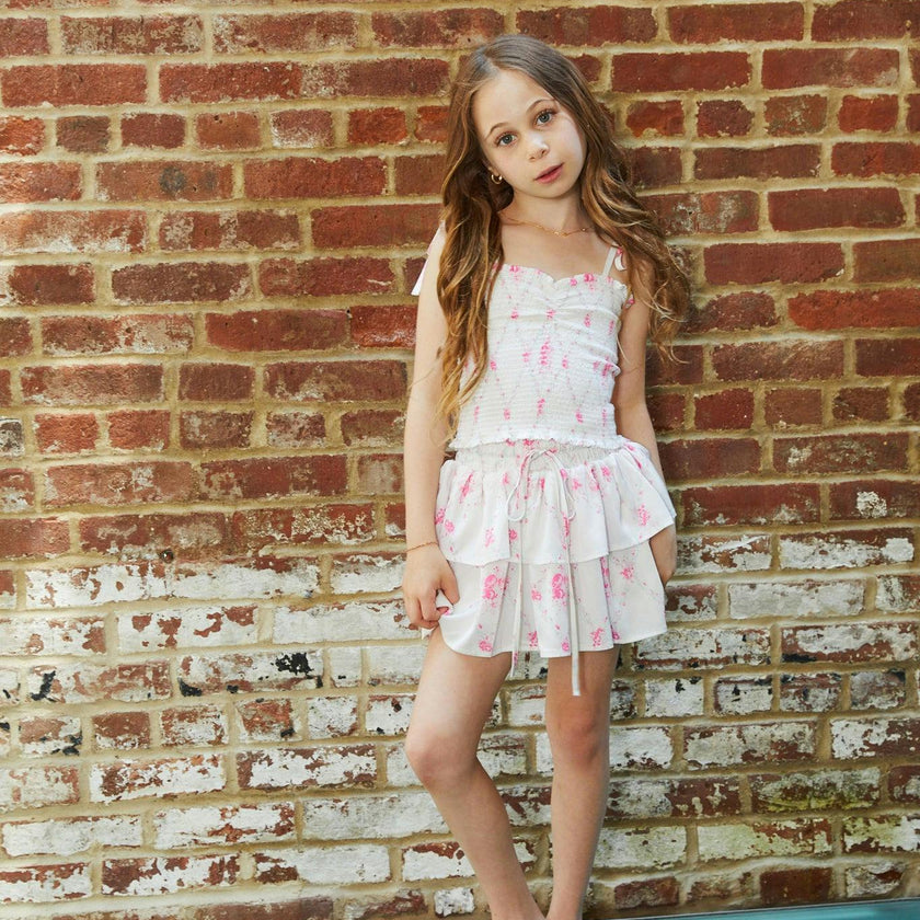 Georgia Vintage Romantic Rose Satin Smocked Top