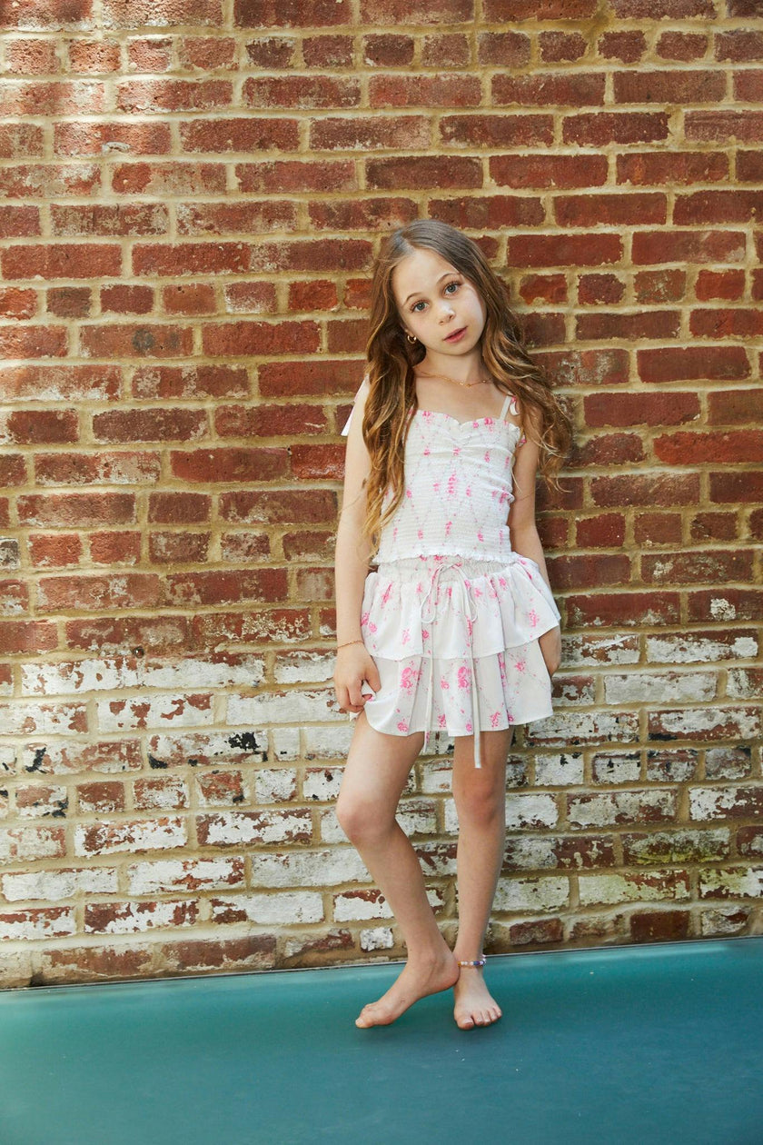 Georgia Vintage Romantic Rose Satin Smocked Top