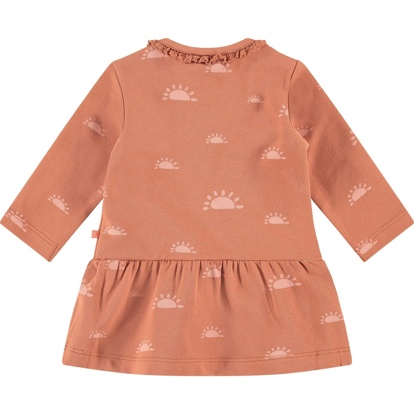 Long Sleeve Peplum Waist Sun Graphic Print Dress