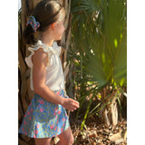 Loblolly Wrap Skirt in Blue with Pink Bougainvillea
