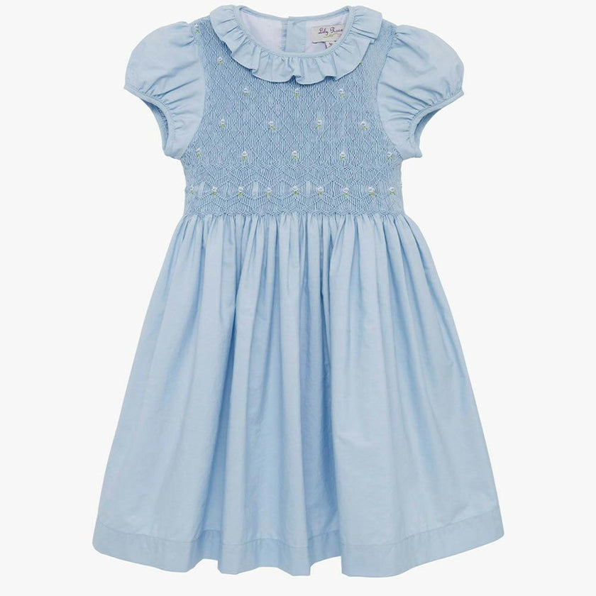 Willow Rose Hand Smocked Dress in Cornflower Blue