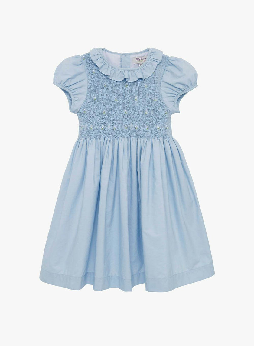 Willow Rose Hand Smocked Dress in Cornflower Blue