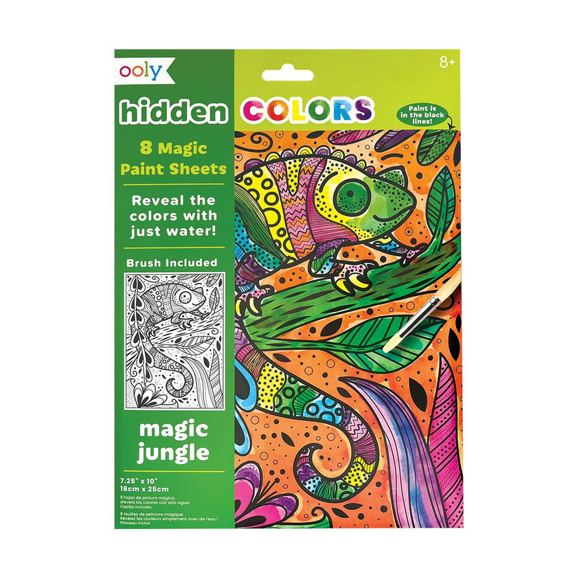 Hidden Colors Magic Paint Sheets - Magic Jungle - 8 Sheets 1 Brush