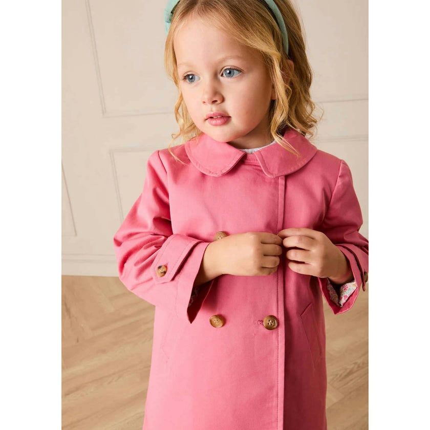Double Breasted Margaret Floral Lined Rain Coat in Raspberry (18mths-12yrs)