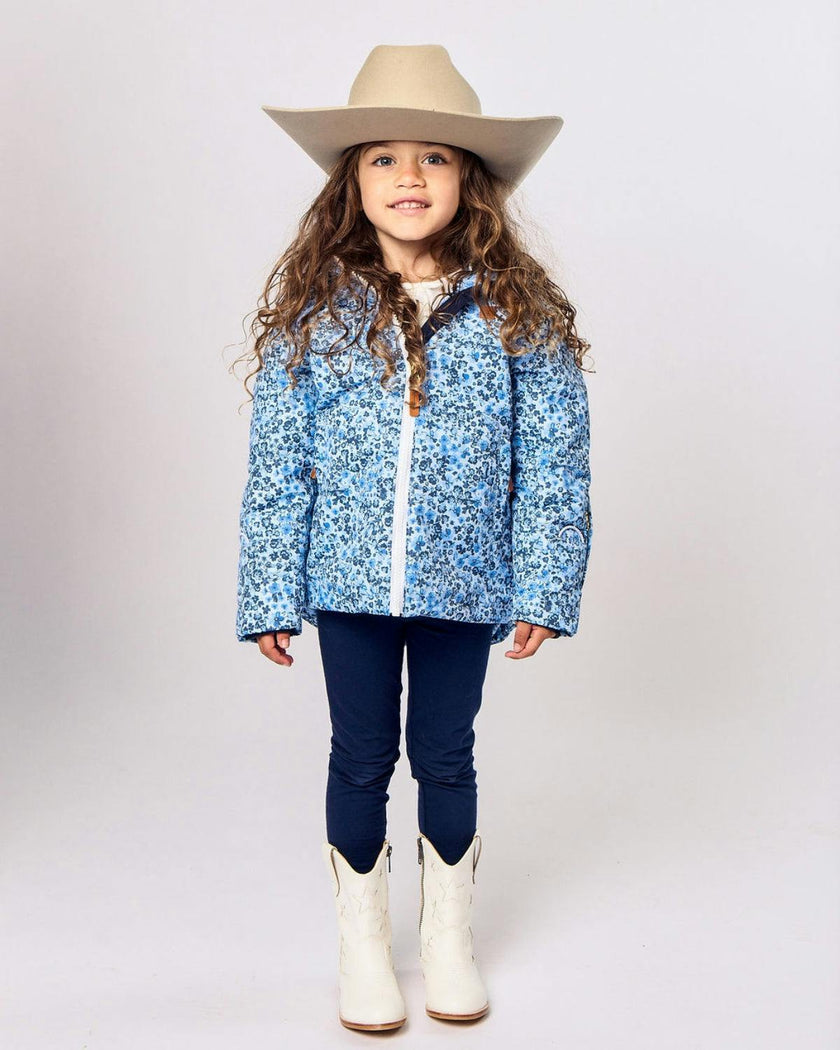 Kids Winter Coat in Blue Ditsy Floral