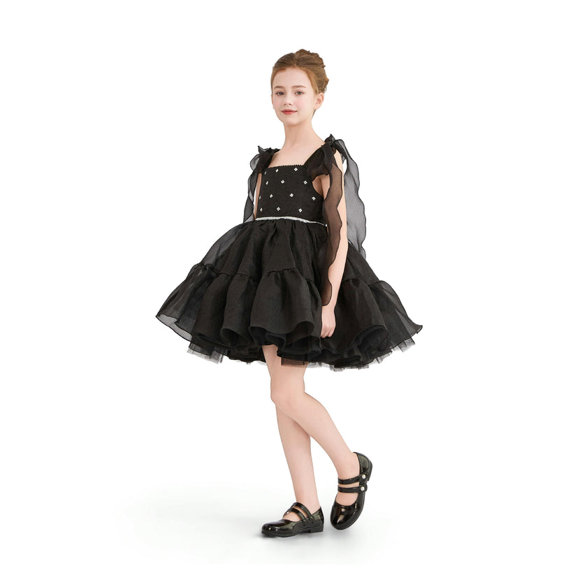 Black Savoya Ruffled Party Dress
