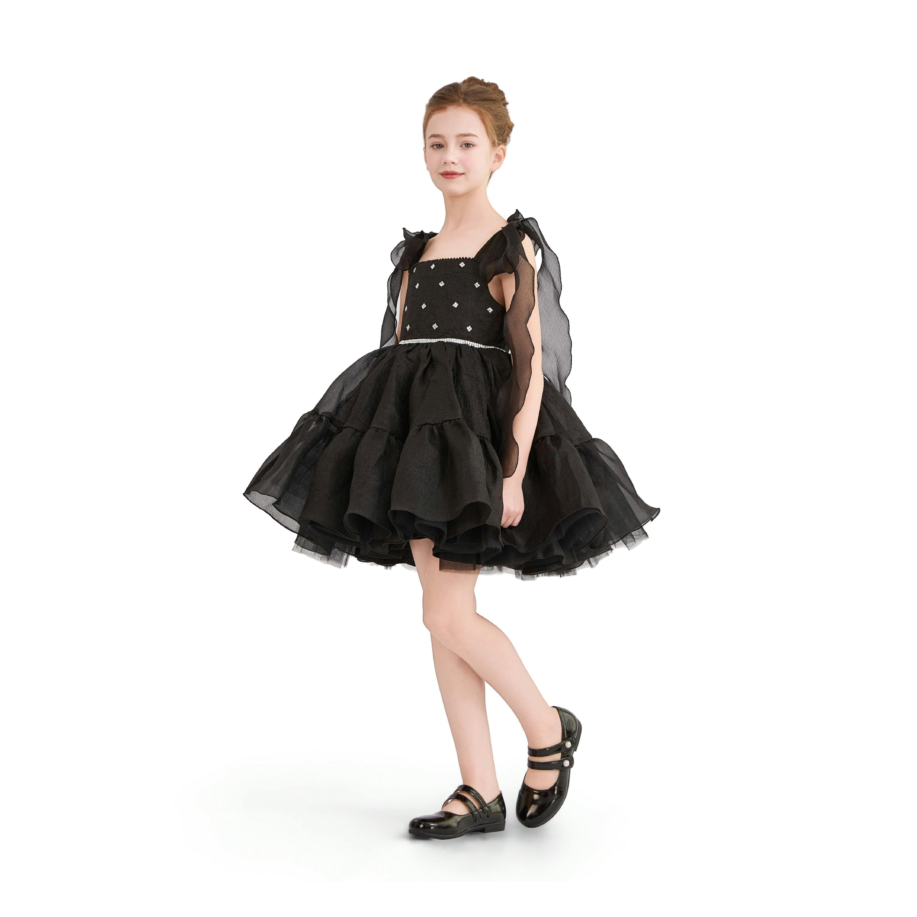 Black Savoya Ruffled Party Dress