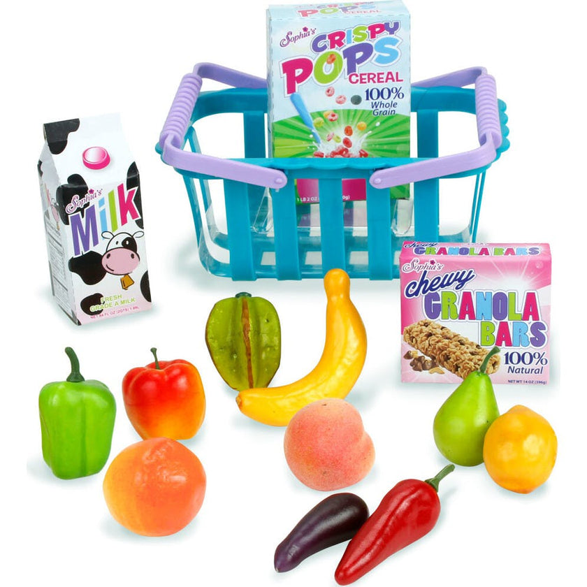 Sophia's 14-Piece Grocery Basket Food Set for 18'' Dolls, Multi