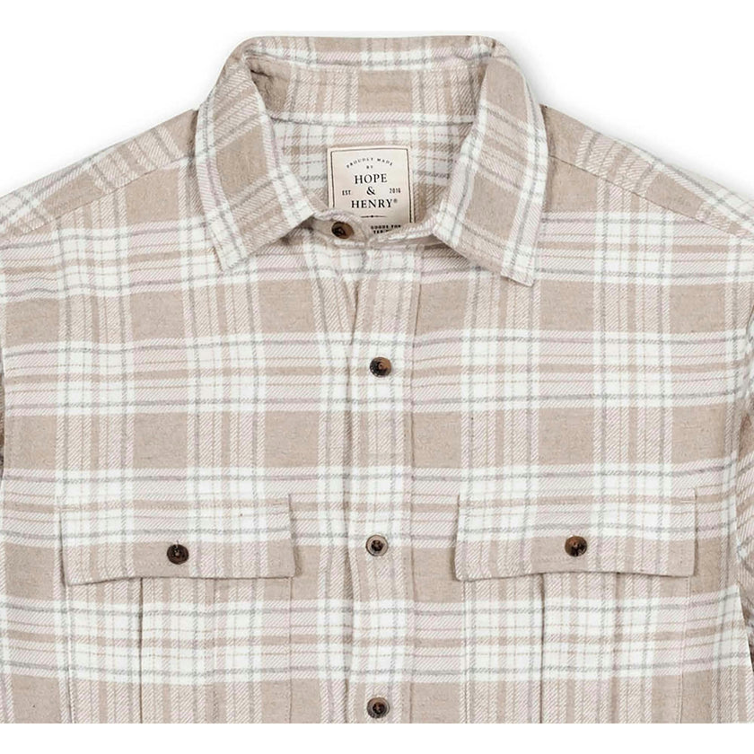 Men's Organic Flannel Double Pocket Button Down Shirt, Beige