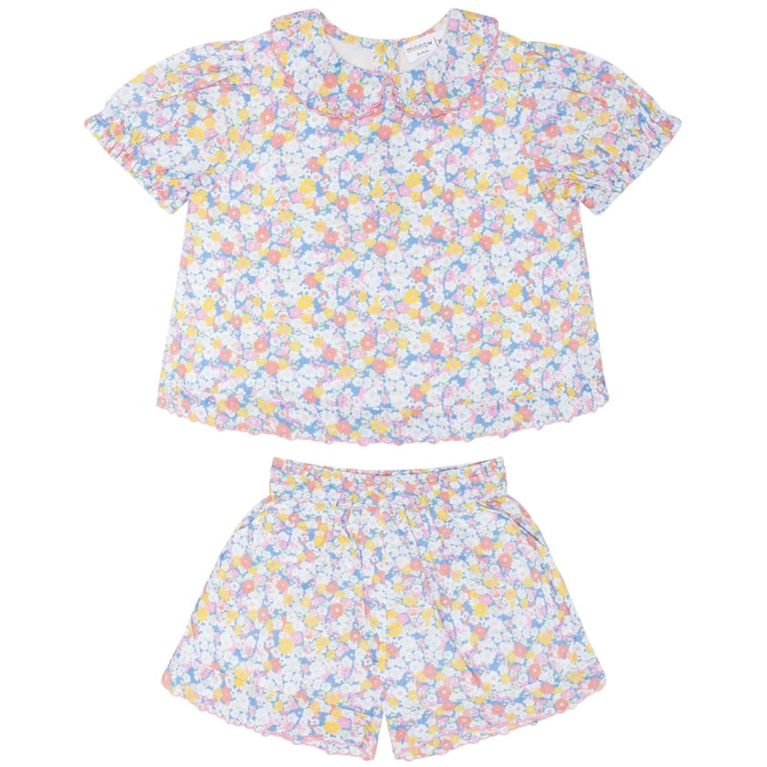 girls jasmine blossom puff sleeve top and short set
