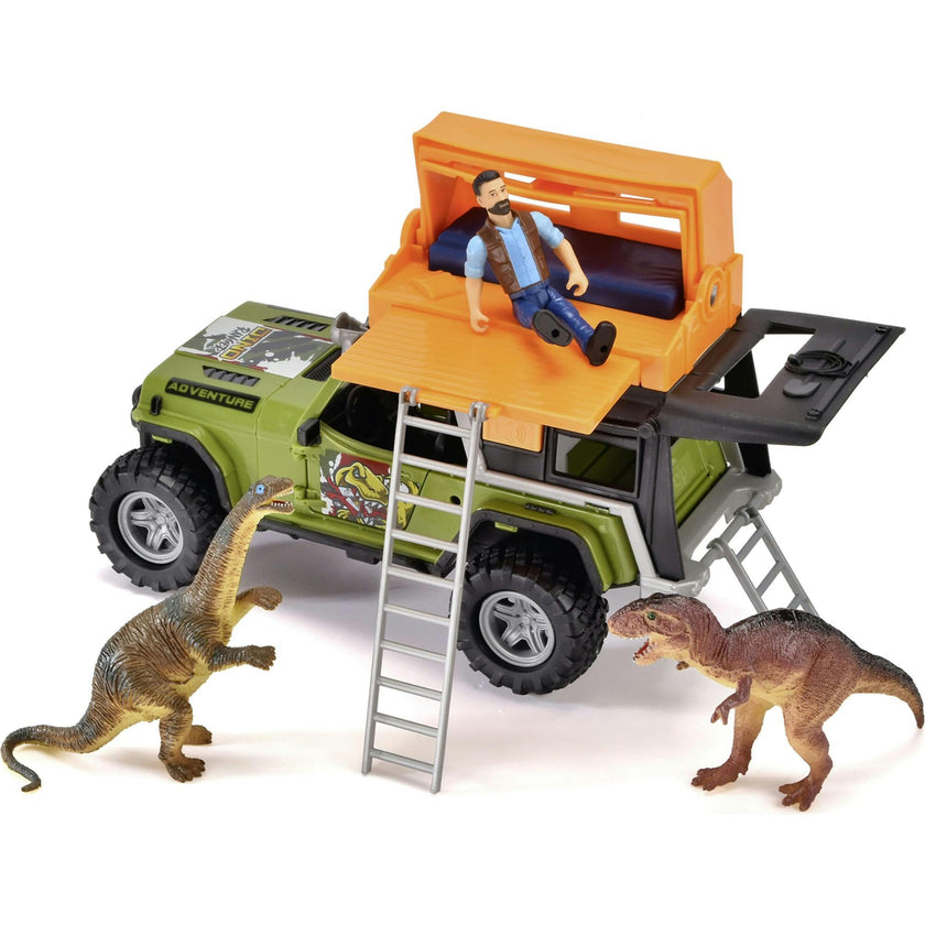 Dickie Toys: Jeep Dino Camper Set - Green & Orange - Light & Sound Toy Vehicle
