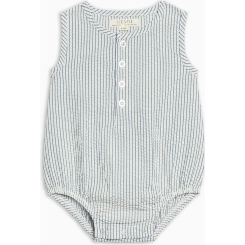 Wren Seersucker Bubble Romper - Shore Stripe / Sea