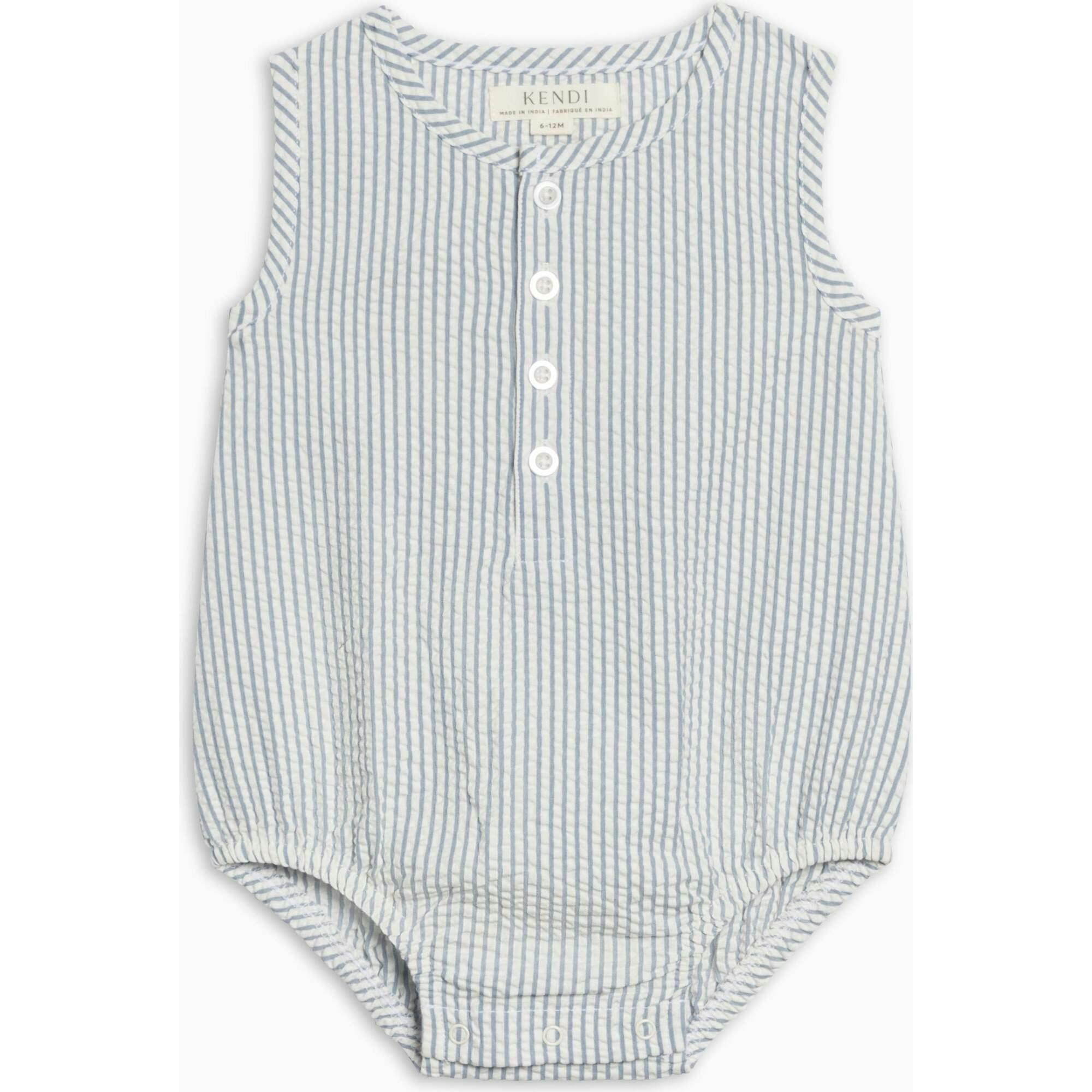 Wren Seersucker Bubble Romper - Shore Stripe / Sea