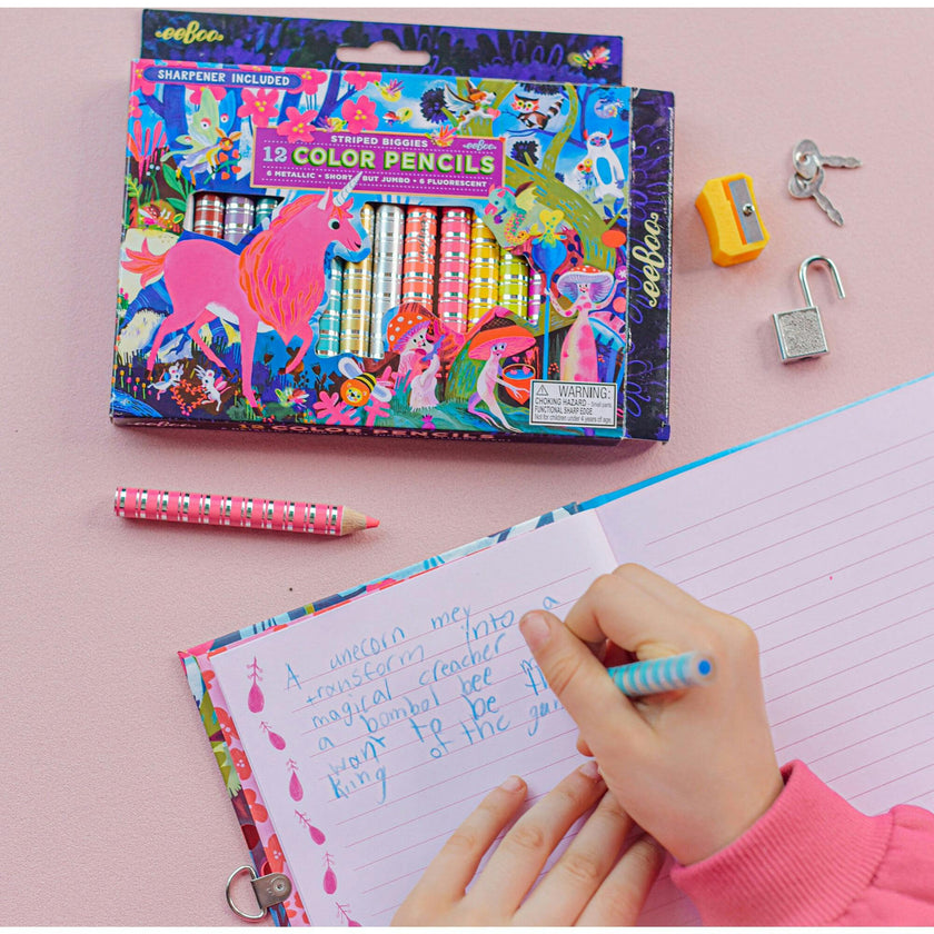 Striped Biggies 12 Color Pencils: Magical Creatures
