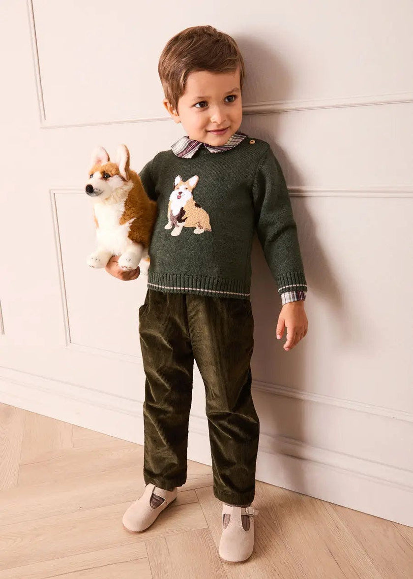 Corgi Embroidered Button Detail Jumper in Green (18mths-10yrs)