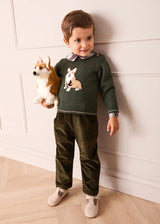 Corgi Embroidered Button Detail Jumper in Green (18mths-10yrs)